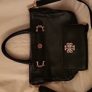 Tori Burch black satchel crossbody with wallet